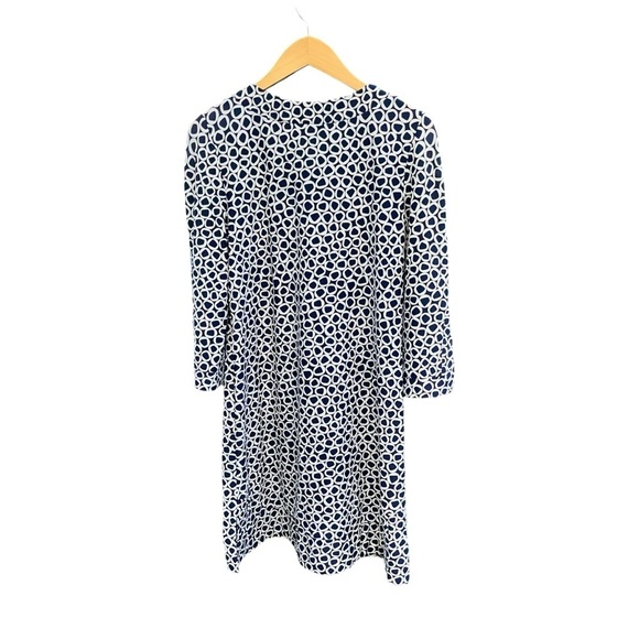 Jude Connally Medium MEGAN Tunic DRESS Blue Print  3/4 SLEEVES V-Neck Stretch - Picture 2 of 12